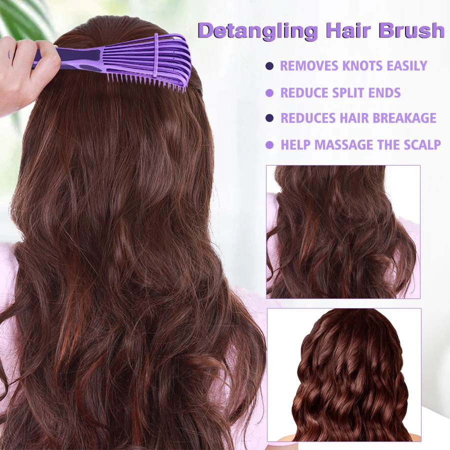 مجموعة فرش فك تشابك الشعر مكونة من 5 قطع، مجعدة، رطبة/جافة، شعر أسود، مجموعة فرشاة فك تشابك الشعر المرنة لتصفيف الشعر والقطع، سهلة التنظيف يوميًا