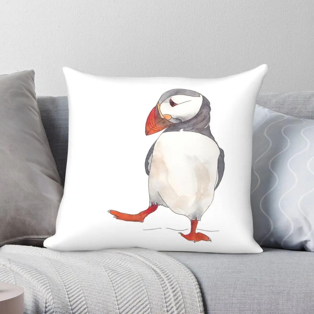 

Dancing Puffin Watercolor Pillowcase Polyester Linen Velvet Printed Zip Decor Pillow Case Sofa Seater Cushion Cover