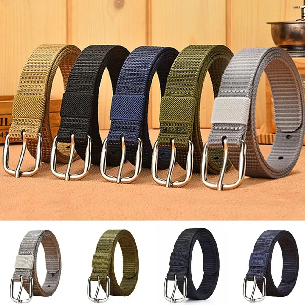 Men Women Belt Metal Buckles Braided Belt Canvas Belts Fabric Waistband Outdoor Sports Casual Belt