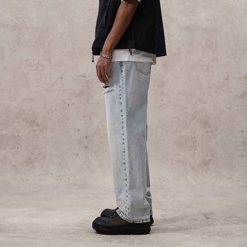 Vintage gewaschene amerikanische Retro Distressed Jeans Herren hochwertige lose gerade lässige Comfort Fit Frühling Sommer Mode Kleidung