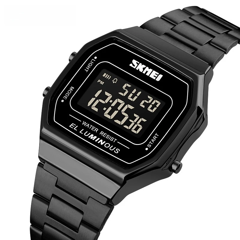

Casual Digital Watch For Men Women Simple Stainless Steel Strap Waterproof Wristwatch Alarm Electronics Watch reloj hombre