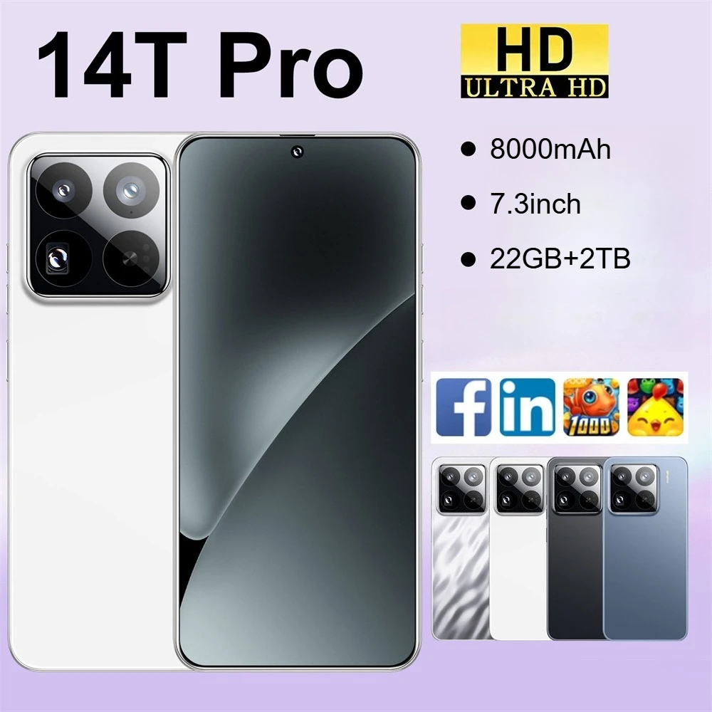 Nuovo 14T Pro Smartphone Originale 4G 5G Doppia Scheda Sim Telefono Cellulare 8000Mah Android Cellulari Da 7,3 Pollici Versione Globale Telefoni Cellulari