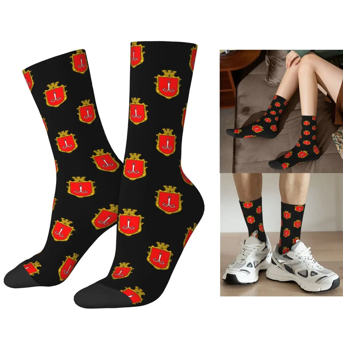 Escudo de armas de Odessa, calcetines Ucrania Harajuku medias súper suaves calcetines largos para todas las estaciones accesorios para regalos de hombre y mujer