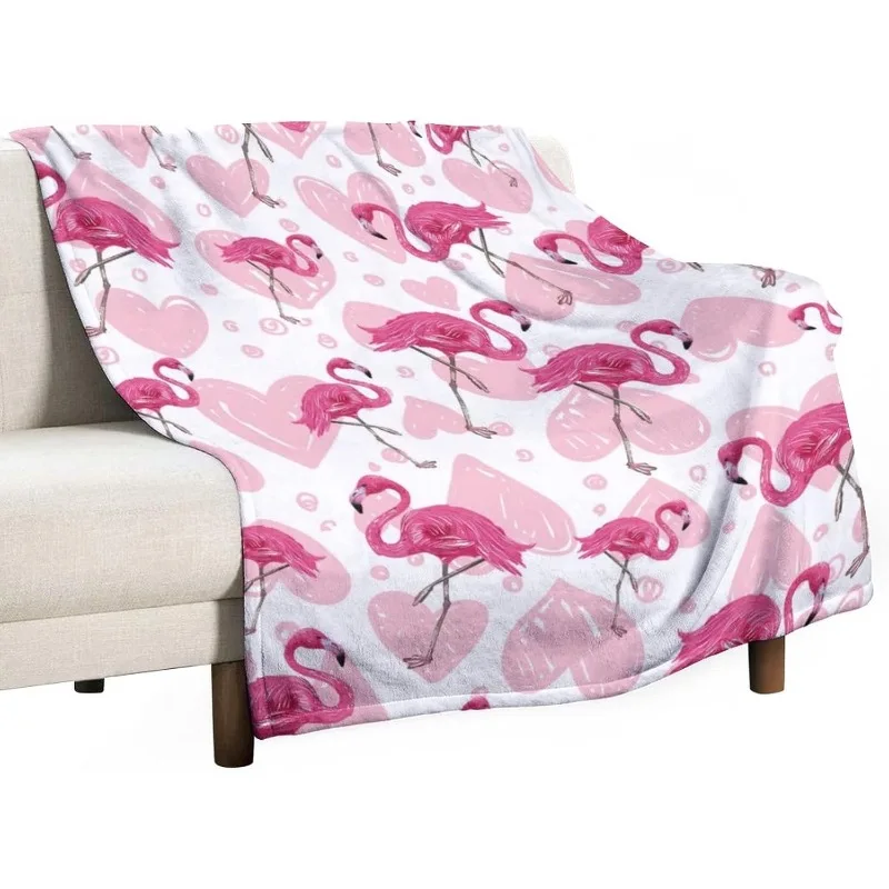 Cadeaux de couverture de flamant rose – Joli jet de flamant rose mignon pour enfants – Couvertures en peluche pelucheuse confortables rose clair pour canapé