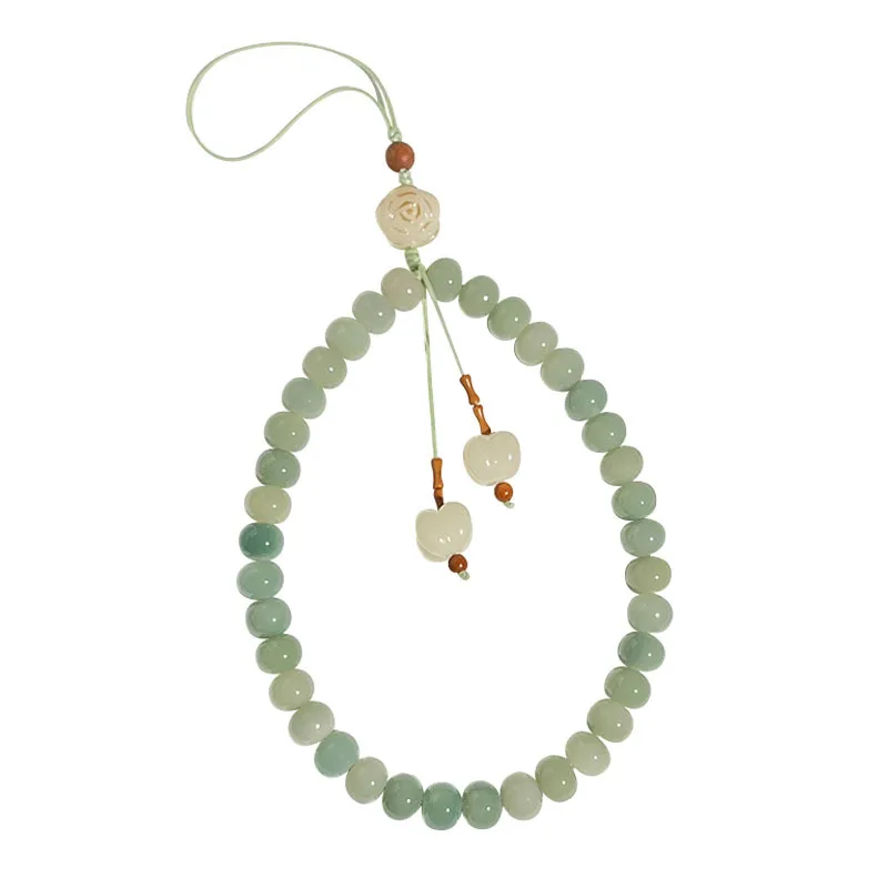 Green Bodhi Seed Phone Chain Charcoal Burned Camellia Wrist Lanyard Anti Loss Creative Phone Case Strap Gifts