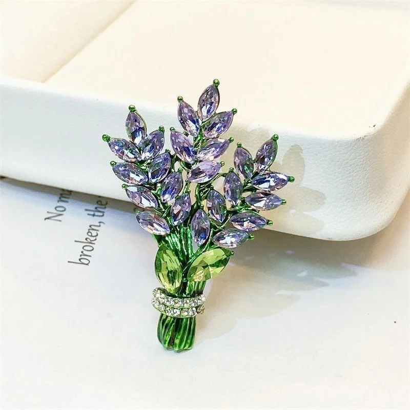 Exquisite Purple Lavender Brooch Women's Brooches Crystal Rhinestone Bouquet Pins Clothing Coat Fashion Jewelry Girl Gift