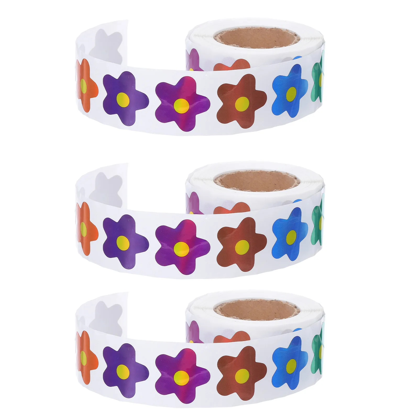 

3 Rolls Colorful Flower Stickers for Reward System Holographic Shiny Design Waterproof Adhesive for Journals Envelopes