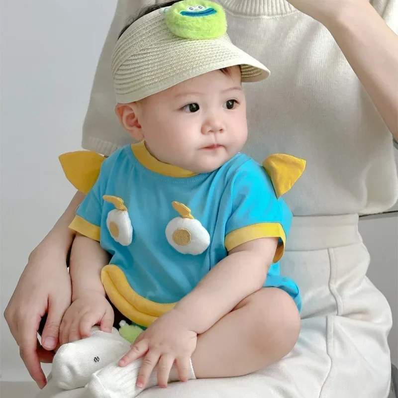 Newborn Boys Girl Rompers Sock Hat 3pcs Set Blue Cartoon Disney Jumpsuit Infant Costume Short Sleeve Bodysuits K555-2