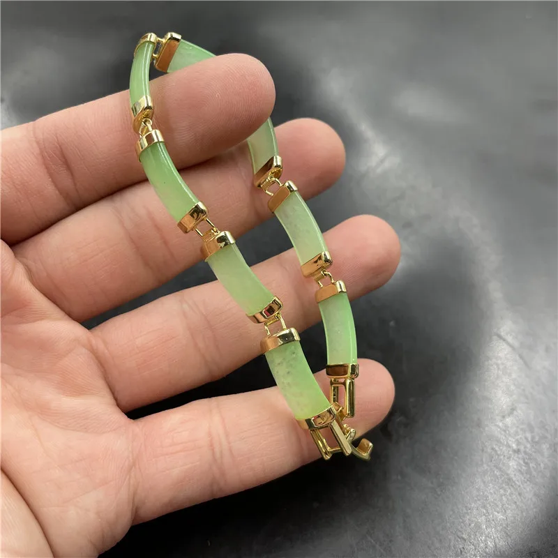 Affordable Jade Vacuum Electroplating Inlaid White Background Green Jade Bamboo Bracelet Women's Light Green Jade Bracelet