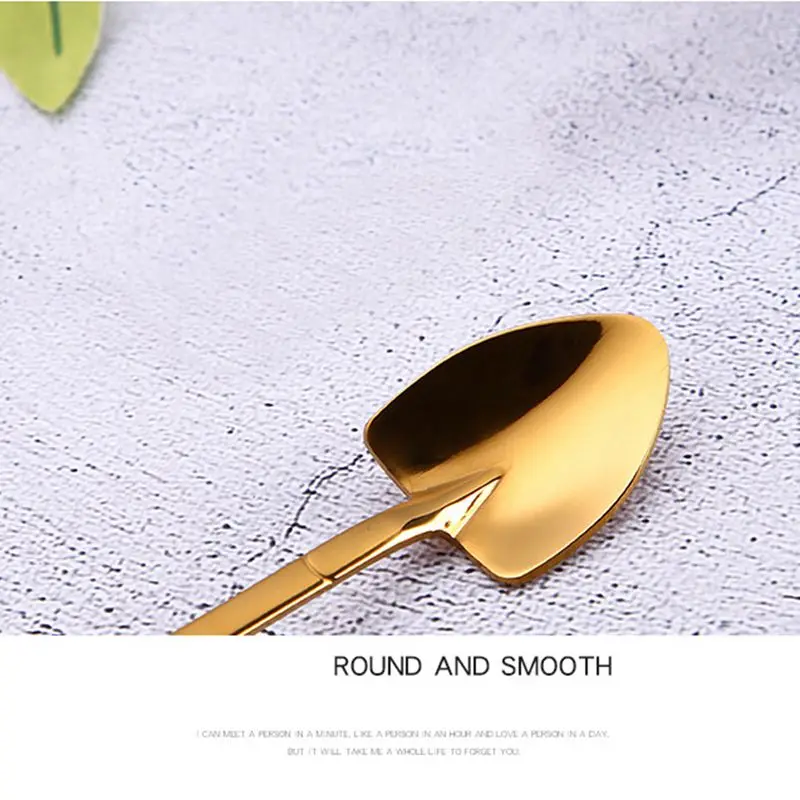 Creative Stainless Steel 304 Small Shovel Spoon Design Gold-Plated Tableware Coffee Spoon Ice Cream Soup Honey Spoon Delicate St