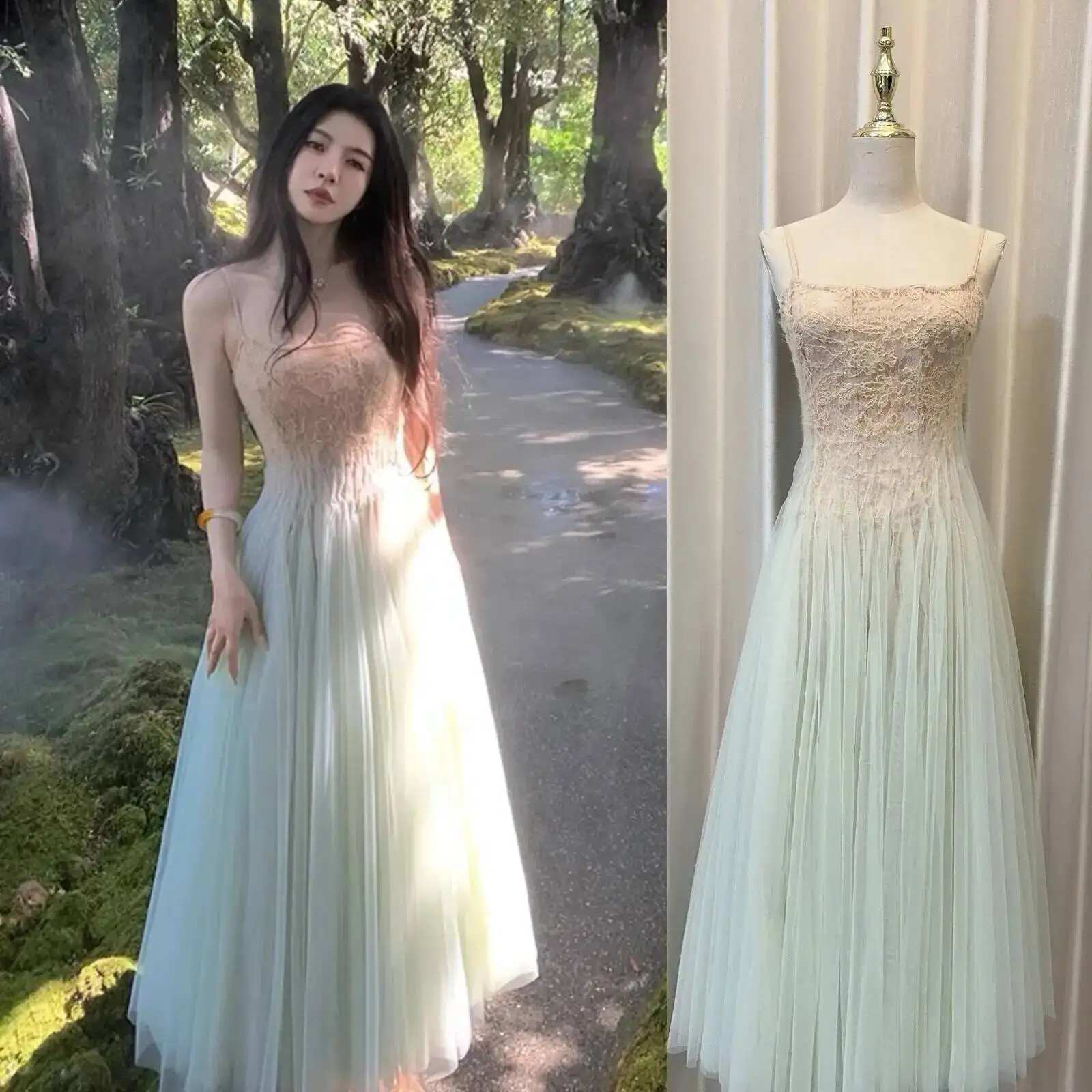 Luxury Princess Gauze Long Dresses Women Summer Holiday Sundress Elegant Prom Evening Sling Dress Party Vestidos Midi Robe