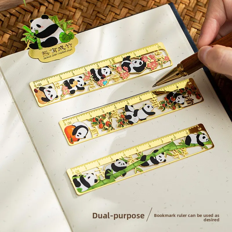 Metal Panda Bookmark Chinese Style Retro Hollow Book Clip Pagination Mark Book Holder Ruler Multifunction School Office Supplies