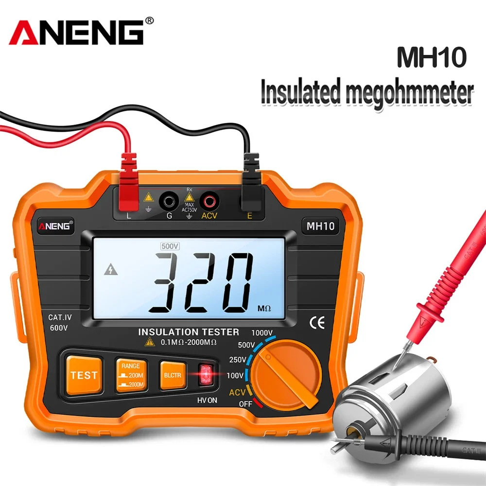 Aneng Mh10 Digitale Megohmmeter Meter Isolatie Aarde Grondweerstand 100-1000V Ohm Spanningstester Elektricien Gereedschap