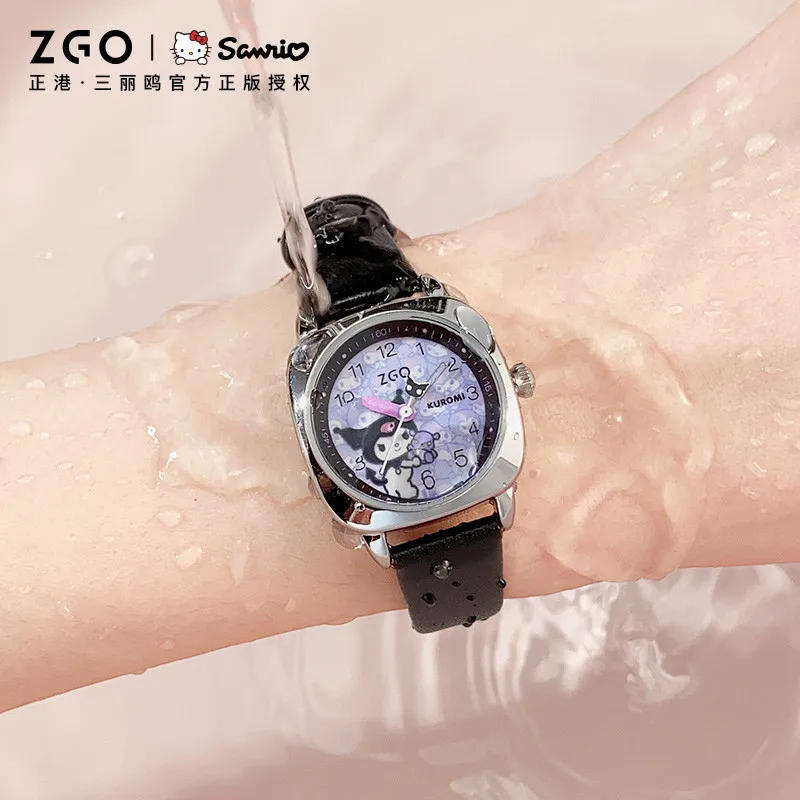 ZGO Sanrio Kuromi Women's Fashion Retro Quartz Watch, Waterproof Leather Strap, Small Square Watch, Gift 2157