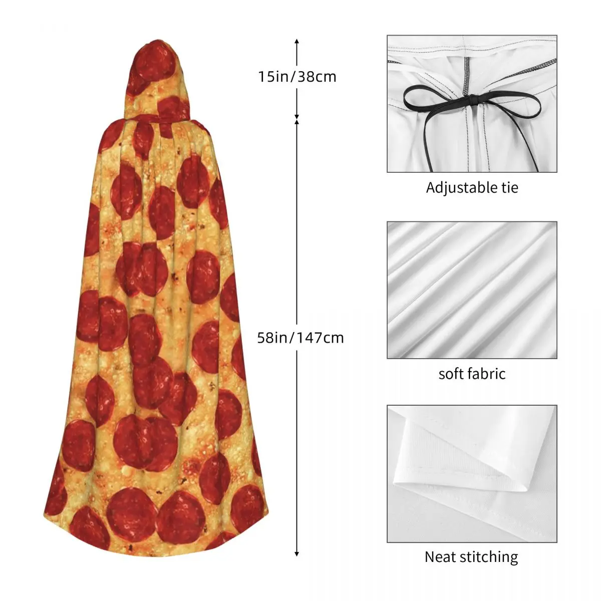 Pepperoni الجبن البيتزا نمط طويل مقنعين عباءة الساحرة القرون الوسطى زي تأثيري كيب هالوين معطف الكبار للجنسين