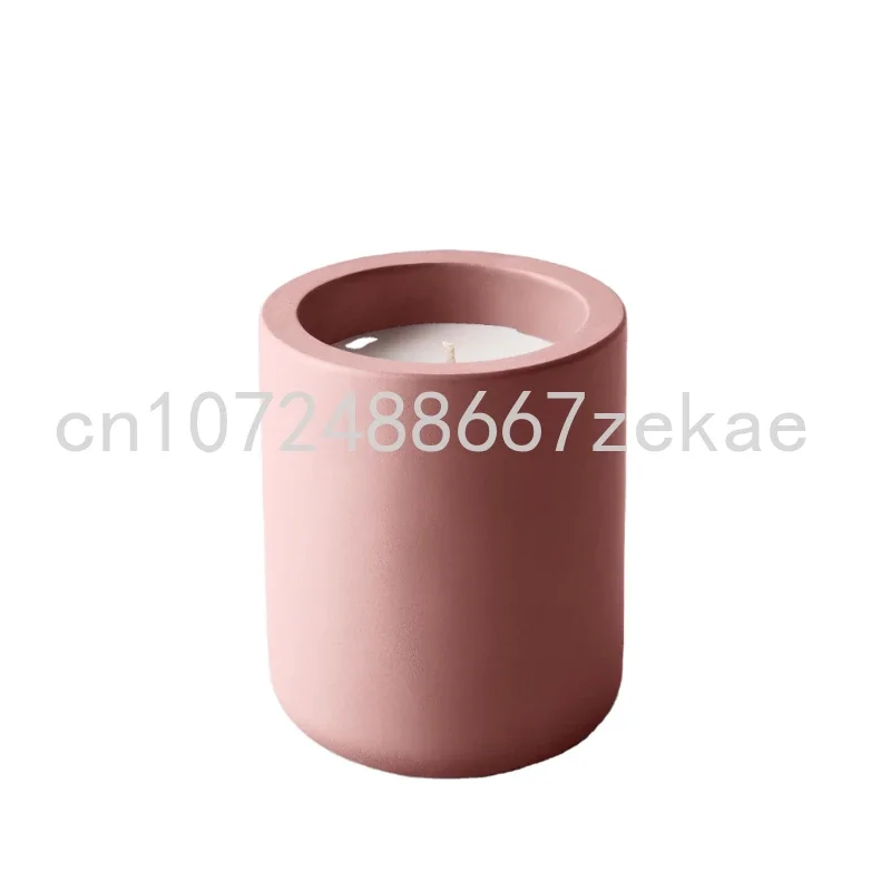 Matte Color Round Cement Candle Jar Concrete Storage Canister