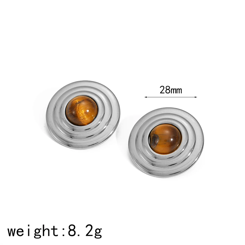 2025 Neues Design Naturstein Edelstahl Runde Ohrstecker für Damen 18k Vergoldet Wasserdichter Schmuck Geschenke – Detail 8