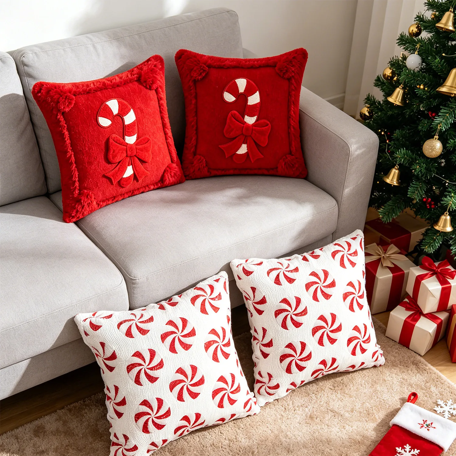 Christmas Candy Bow Sofa Pillow Cover—the perfect choice to add a festive touch to your home (pillow insert not included)