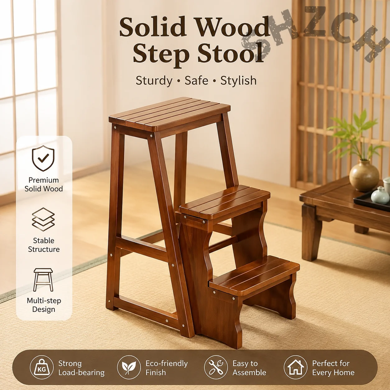 Sturdy 3-Step Folding Ladder Stool with Non-Slip Treads – Compact Multipurpose Step Stool for Home, Kitchen & Utility Use