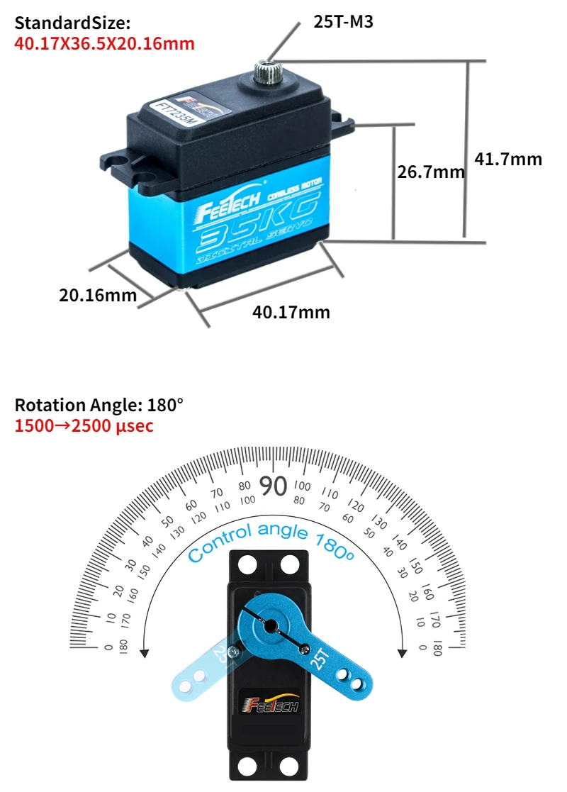 Feetech FT7235M 65g 35kg High Torque Aluminium 1/8 & 1/10 RC Car Servo Coreless 7.4V High Volt Middle Case RC Airplane Parts