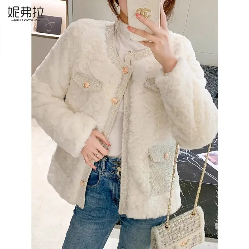 Winter Woman Fluffy Lamb's Fur Coat Warm Faux Fur Coat Collar Short Outerwear Coat Cowl Button Korean Fur Jackets New