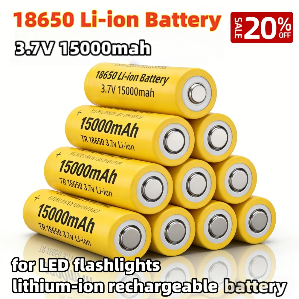 High Capacity 18650 15000mAh 3.7V Li-ion Rechargeable Battery Long Lasting Power for Flashlights & Electronic Devices