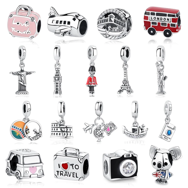 

Original 925 Sterling Silver Charms Beads Plane Bus Travel Pave CZ Fit Pan Bracelets Bangles Necklaces For Women DIY Jewelry