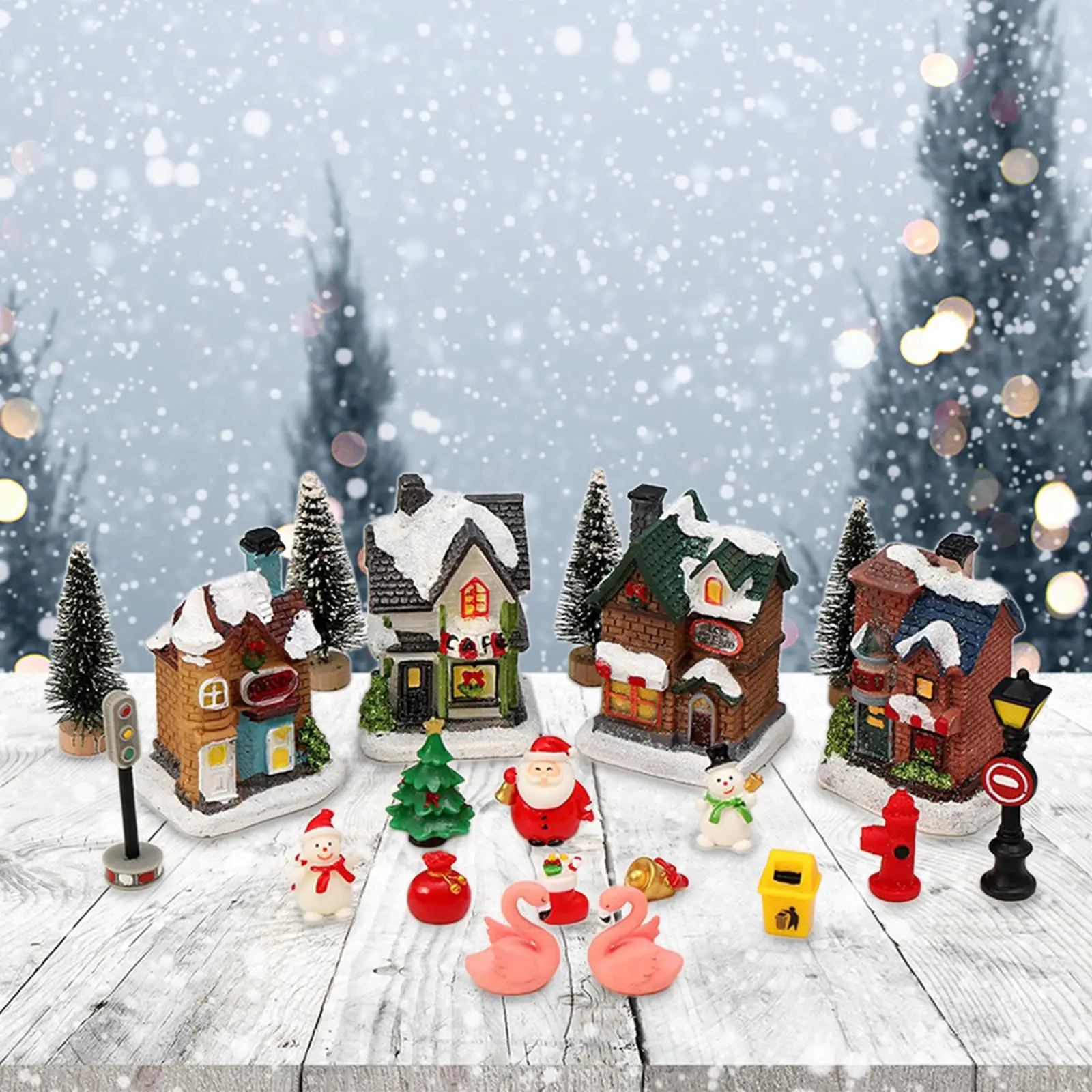 Christmas Glowing Village House Scene Figurines LED Lighted Christmas Decoration for New Year Home Decor Winter Festival