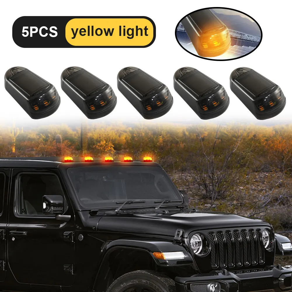 5 Pcs 2Pcs 1Pcs Wireless Truck Cab Lights Solar Cab Lights No Punch LED Lights Universal Roof Lights Hacker Yellow Signal Lights