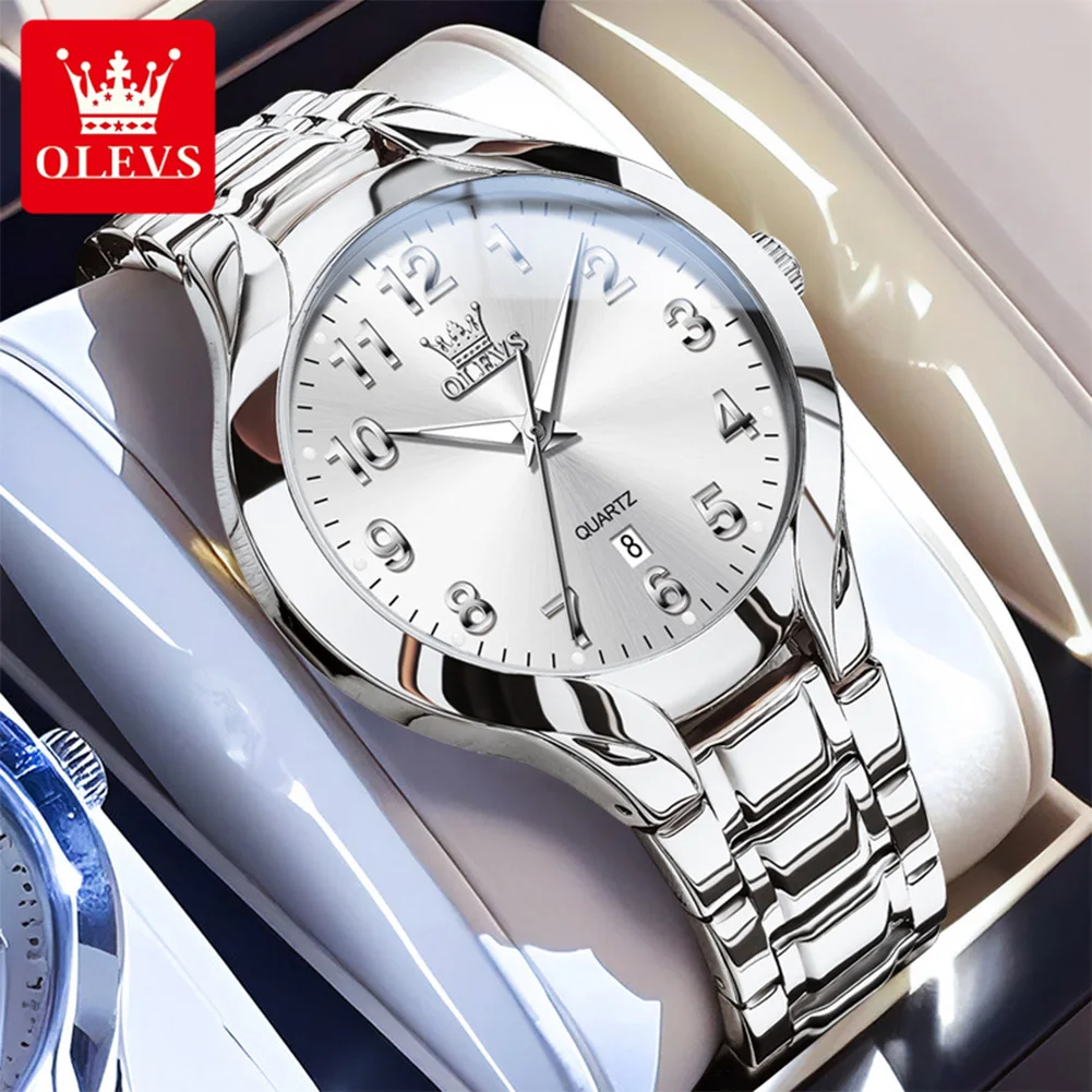 OELVS Men's Watches Top Brand Casual Original Wristwatch Waterproof Stainless Steel Scratch-Resistant Mirror Date Watch for Man