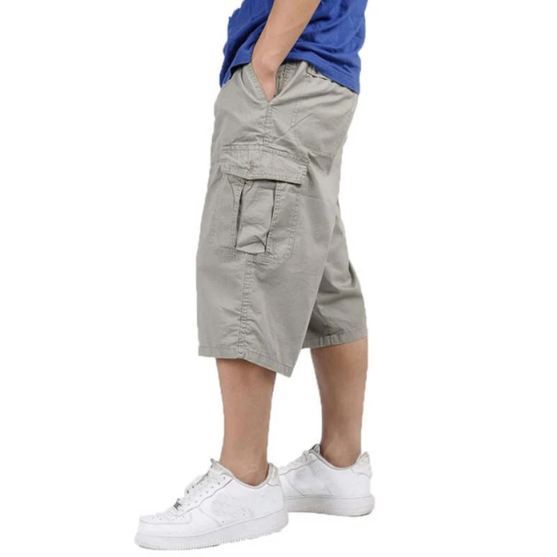 Plus Size style summer men baggy cargo cotton knee length pant casual trouser male large loose big size khaki 3xl 4xl 5xl 6xl