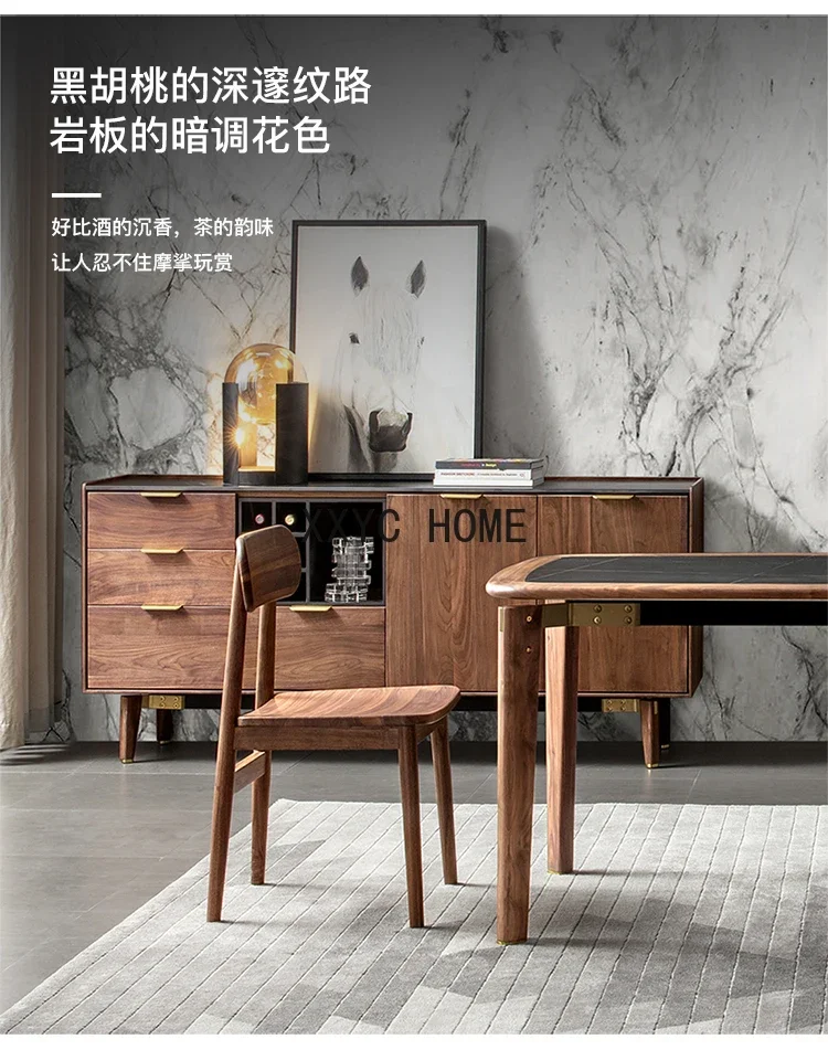 

Nordic Food Side Cabinet Black Walnut Solid Wood Stone Plate Side High Wine Entrance Cabinet Tea