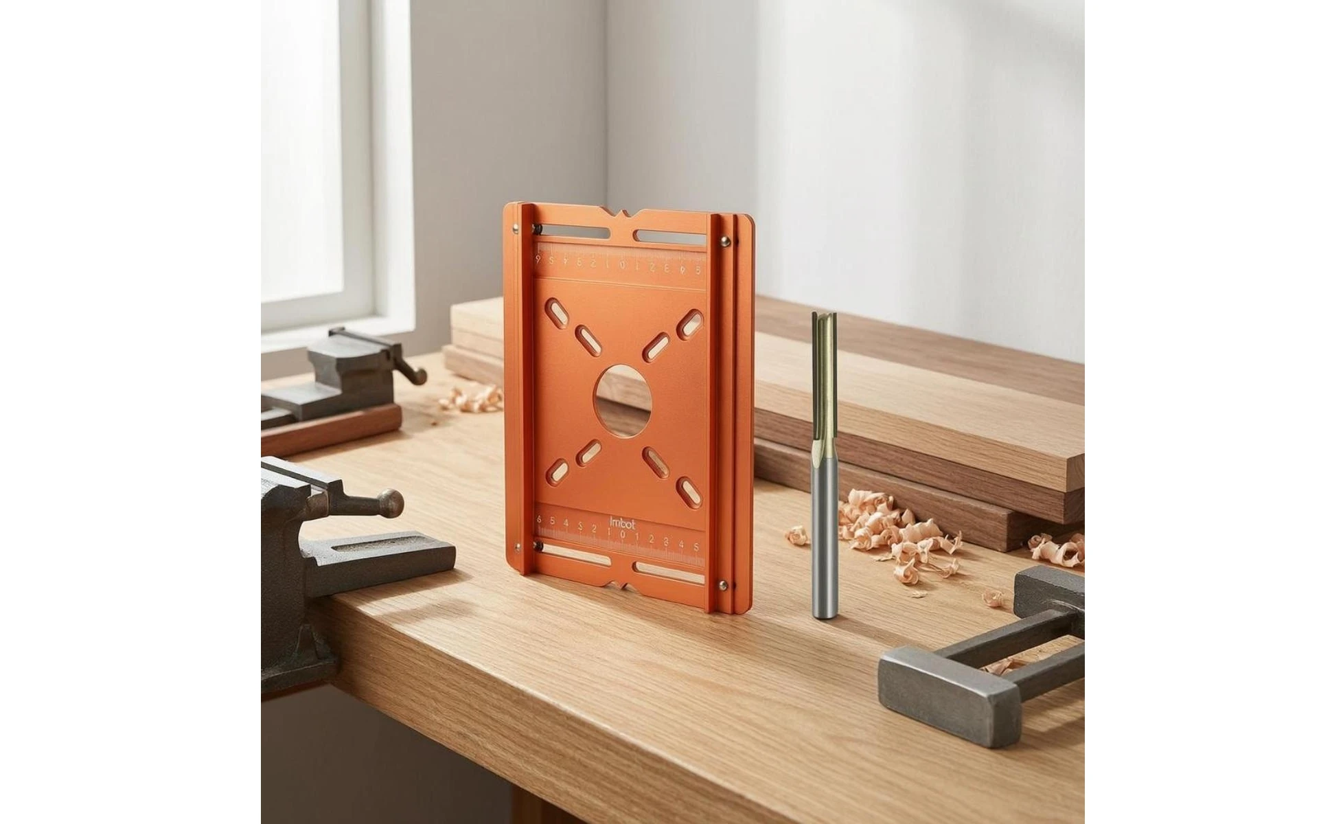 Slotting Router Plate Measurement Markings Router Grooving Base Plate Trimmer Base Polished Finish Slotting Bracket Orange