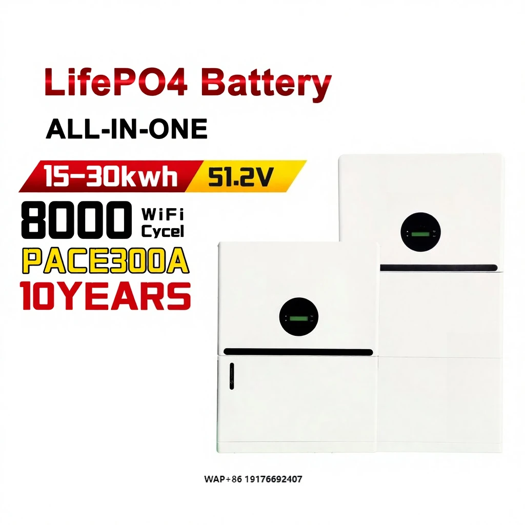 51.2V 50kWh Stackable All-In-One LiFePO4 Home Energy Solar Storage Battery 8000 Cycle Life 10-Year Warrant
