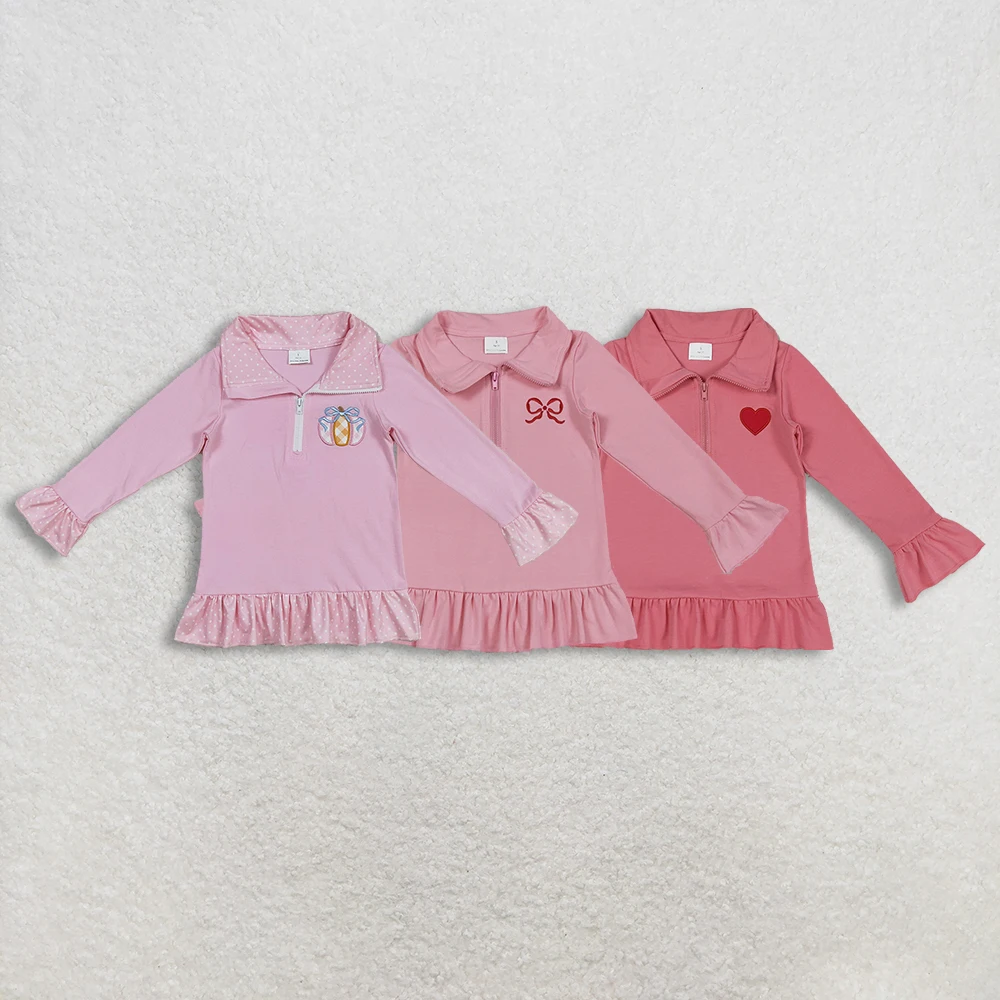 

z1118-18 GT1270 Wholesale Children clothing baby girl clothes Valentine embroidery long sleeve tops Boutique kids clothes girls