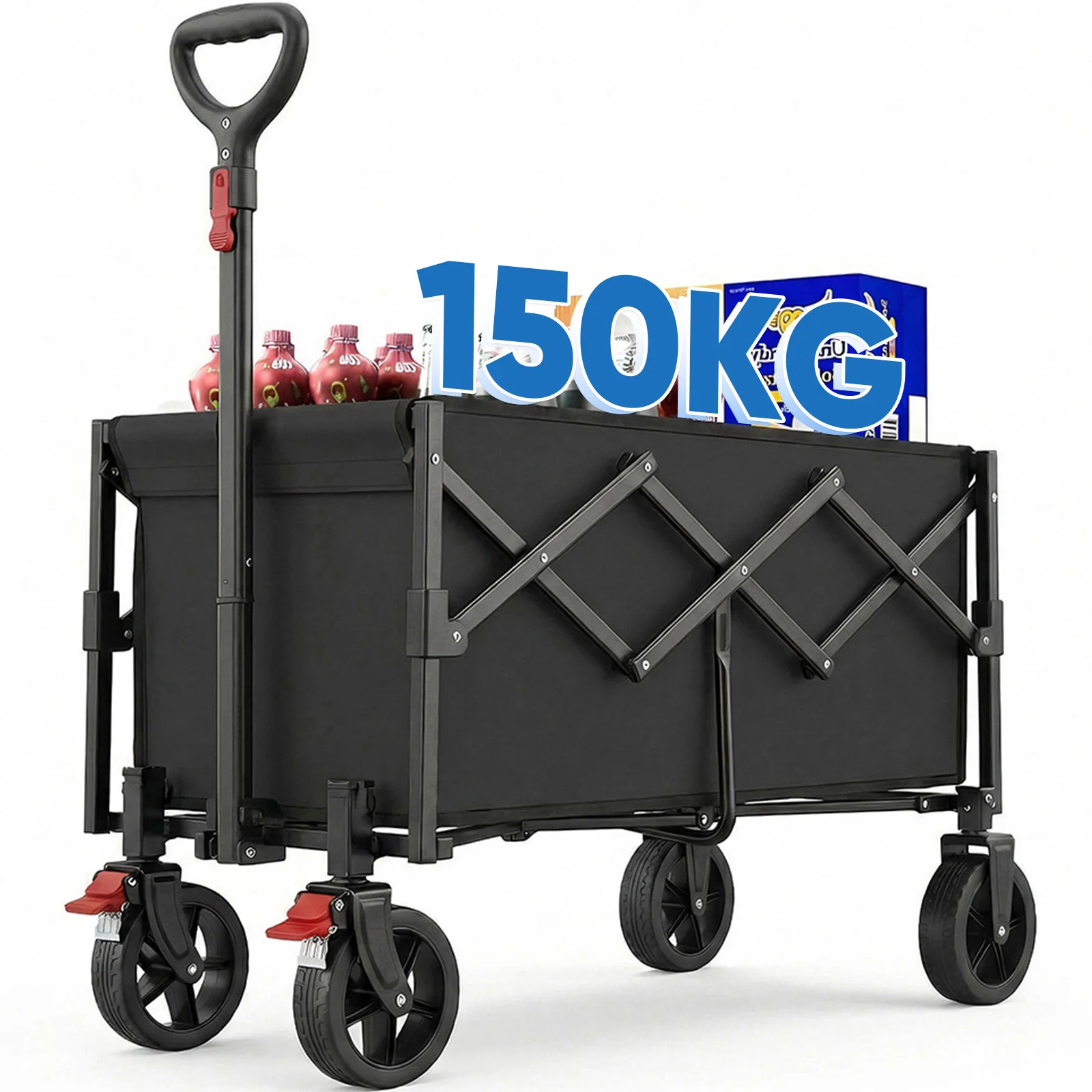 Carretilla de mano plegable pequeña de 80L y 150KG, carretilla de mano plegable con función de medio peso, todoterreno con frenos