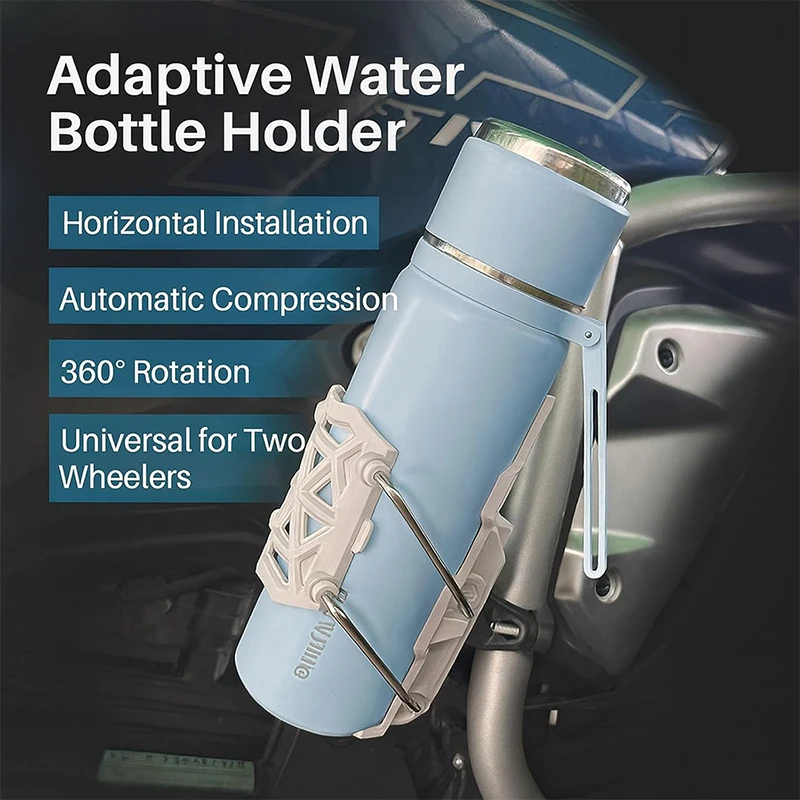 Adaptive 360° Rotating Bike Water Bottle Holder- Automatic Clamping Mechanism for Handlebar/Crash Bar