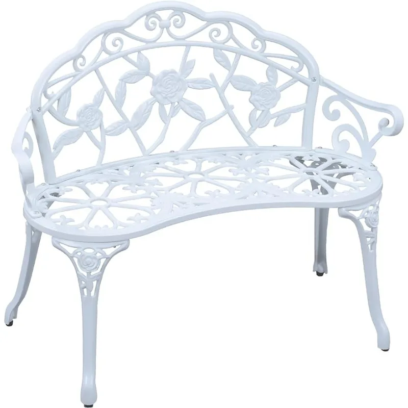 Patio Premier 213052 Outdoor Rose Garden Park Bench, Cast Iron and Aluminum Frame, White