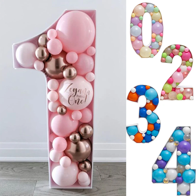 73/100cm Blank Giant Big Number 0-9 Balloon Filling Box Mosaic Frame Balloons Stand Kids Adults Birthday Anniversary Party Decor