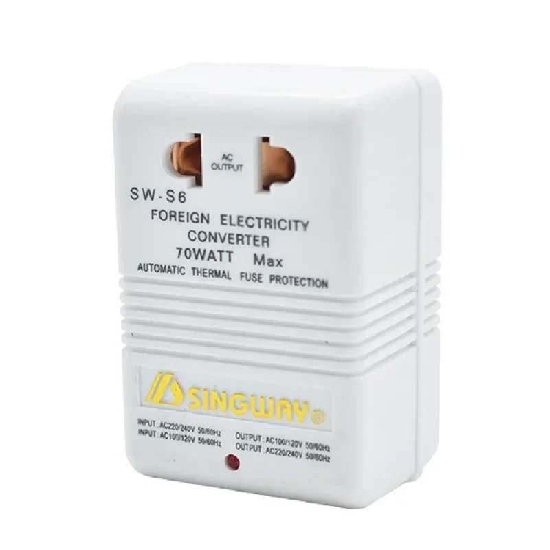 Transformador de voltaje SW-S6 de 70W, convertidor de potencia de doble dirección de 220V-110V/110V-220V, adaptador de viaje para maquinilla de afeitar y cepillo de dientes eléctrico