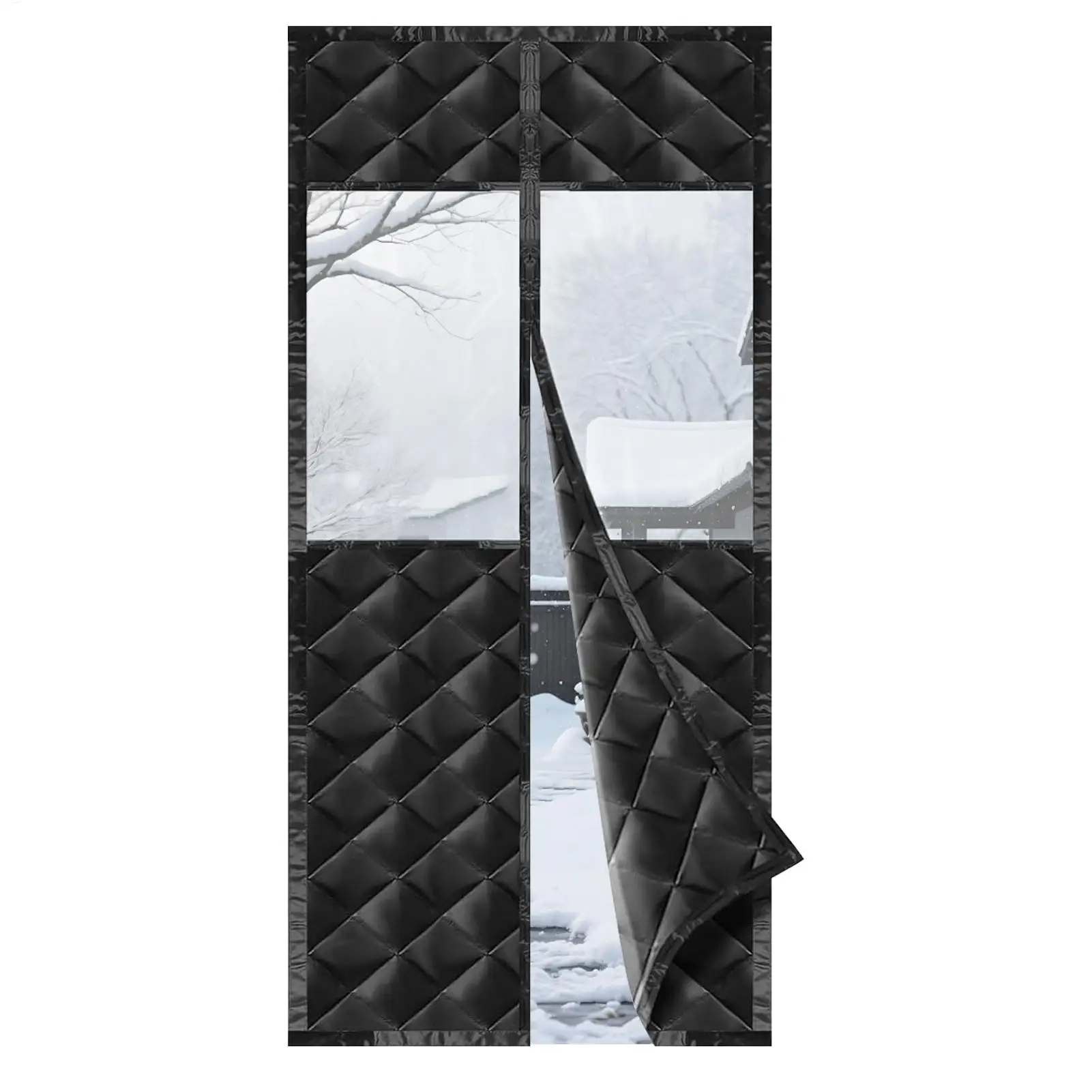 Thermal Door Cover Protector 33 X 80 Inches Thermal Door Curtains With Transparent Window For Trailer Home House Winter Garage