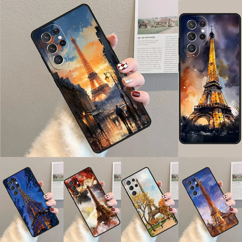 Oil Painting Paris Eiffel Tower Silicone Phone Case For Samsung Galaxy note 10 pro S26 S25 S24 S23 S22 S21 Plus Ultra Capa Cover