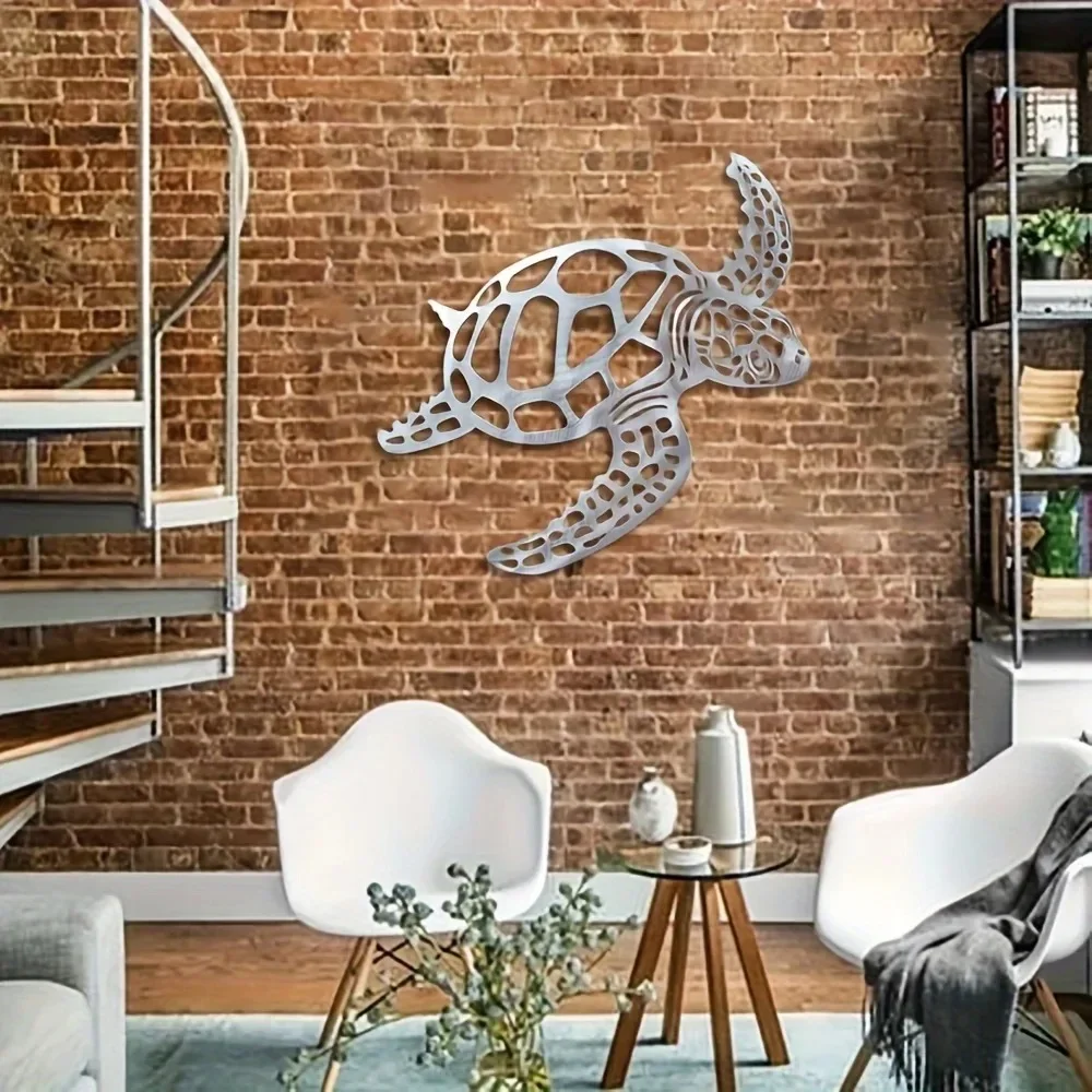 زخرفة سلحفاة بحرية معدنية على الشاطئ، ديكور جداري، ديكورات فنية للتعليق على الحائط لغرفة المعيشة الداخلية، فن جداري معدني على شكل سلحفاة