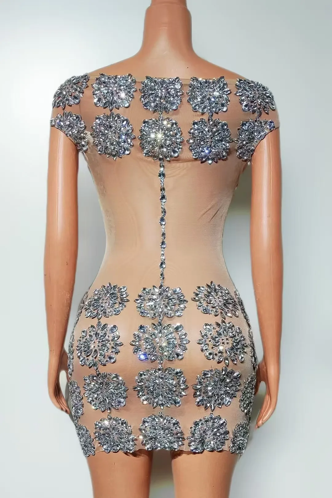 Mooncake 숄더 세트 다이아몬드 메쉬 SeeThrough 허리 가방 엉덩이 핀칭 짧은 치마 BirthdayParty Performance Costume A858