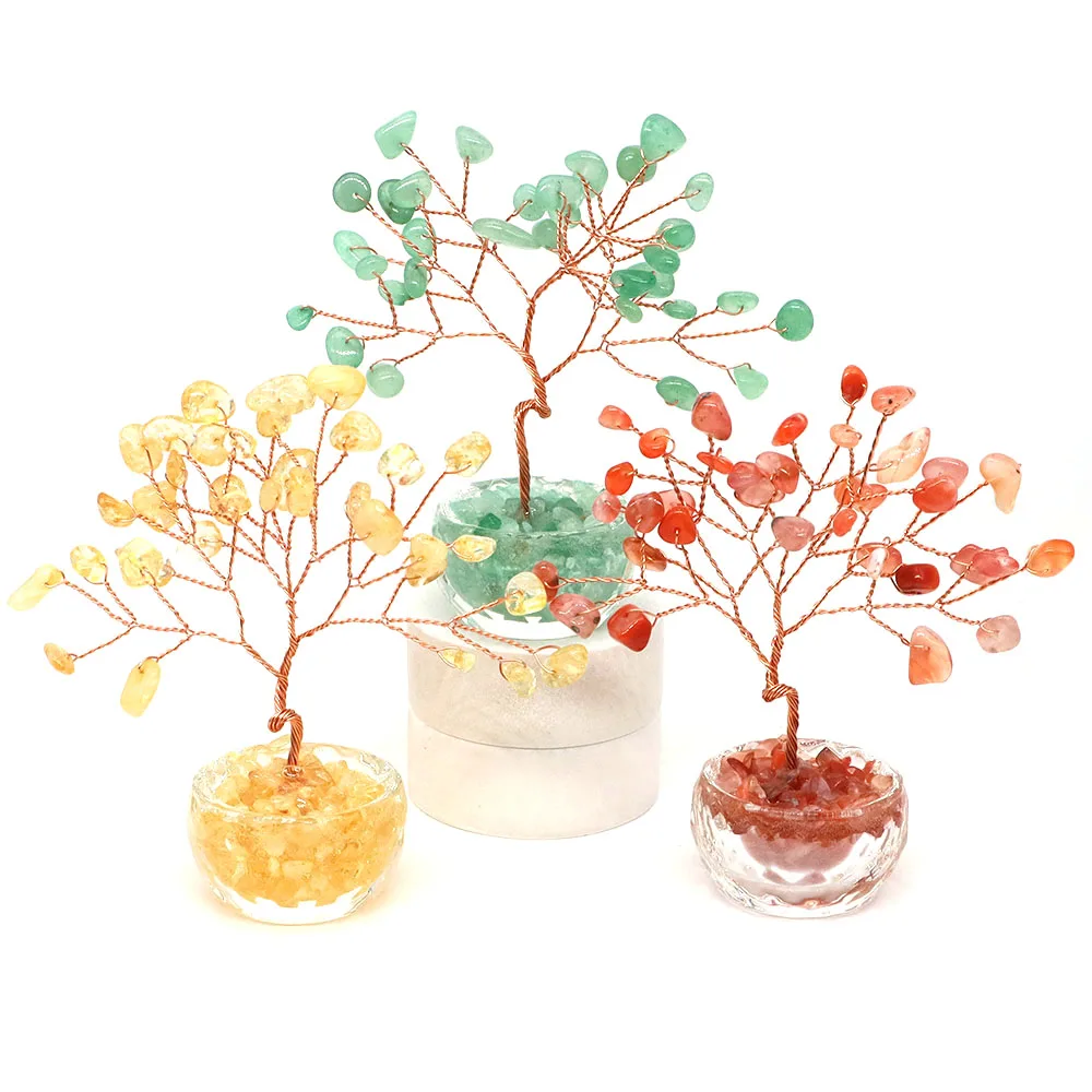 Crystal Money Tree Natural Stone Amethyst Rose Quartz Copper Wire Wrapped Gemstone Chakra Feng Shui Lucky Trees Home Decor Gifts