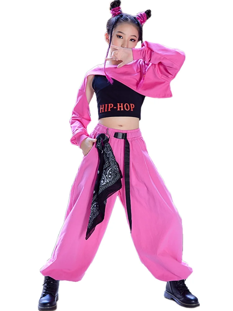 Women Girl Jazz Dance Costume Children Street Hip hop Dance Jazz Stage Kid pink Dance Costume for Girls Kpop Outfit dance set