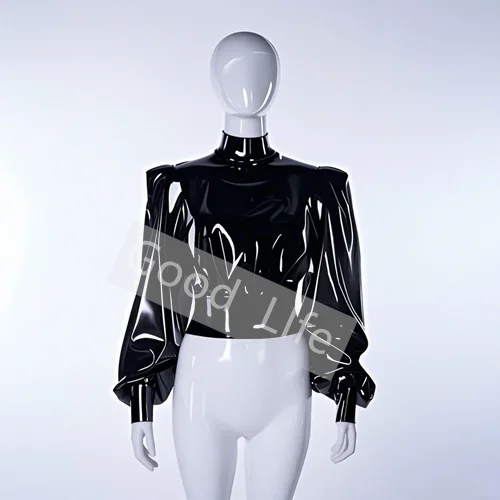 

Handmade Sexy Woman Blouse Natural latex Lady's Long Sleeve Loosen Shirt Rubber Woman Top Back Zipper Halloween Cosplay Costume