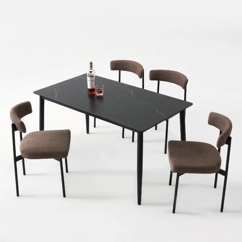 

Sintered Stone Dining Table Set for 4, Black Mid Century Modern Dining Room Table Set, Kitchen & Dining Room Sets with 4 Upholst