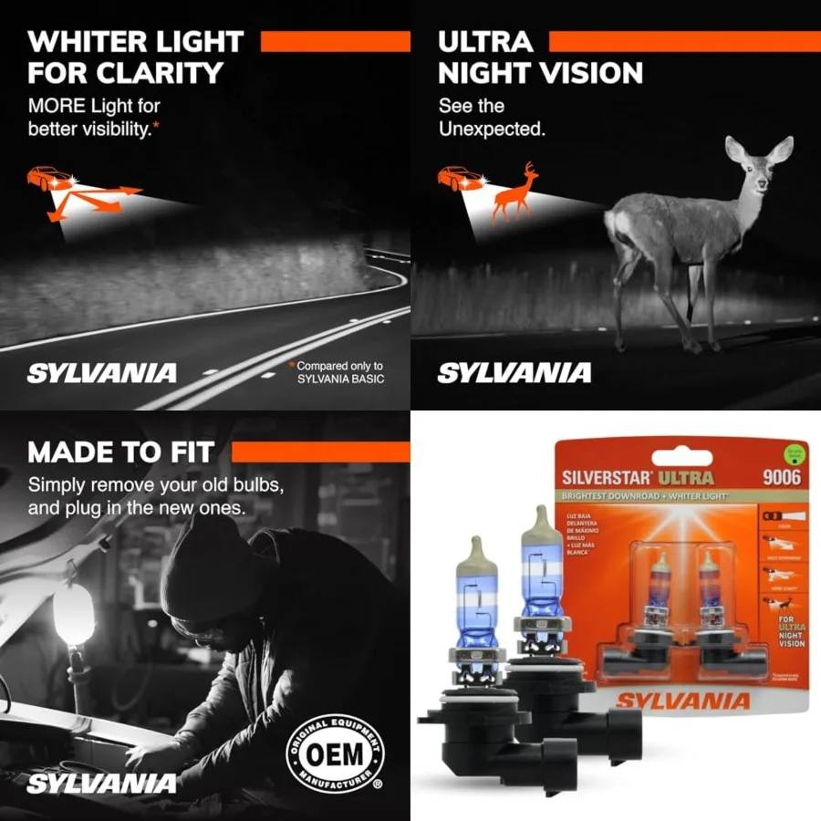 - 9006 SilverStar Ultra - High Performance Halogen Headlight Bulb, High Beam, Low Beam and Fog Replacement Bulb, Brightest Down
