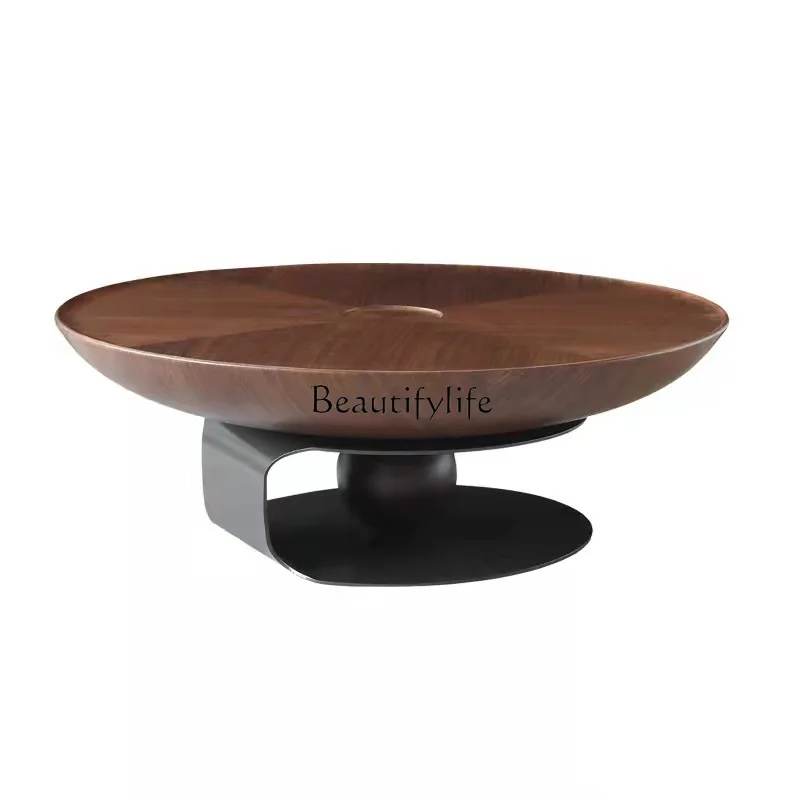 

Solid wood wabi-sabi wind walnut coffee table Italian light luxury round coffee table